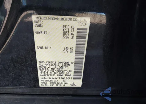 2015 Nissan Altima 2.5 Sv from USA, damaged, VIN 1N4AL3AP4FC196935